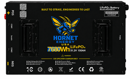 Hornet Energy 51.2V 150Ah LiFePO4 Lithium Battery Bundle Kit – Heated, Fire Suppression, Smart BMS, Bluetooth