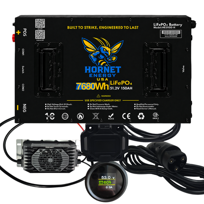Hornet Energy 51.2V 150Ah LiFePO4 Lithium Battery ICON X Series Bundle Kit – Heated, Fire Suppression, Smart BMS, Bluetooth