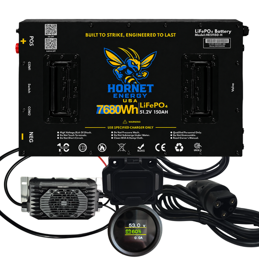 Hornet Energy 51.2V 150Ah LiFePO4 Lithium Battery ICON X Series Bundle Kit – Heated, Fire Suppression, Smart BMS, Bluetooth