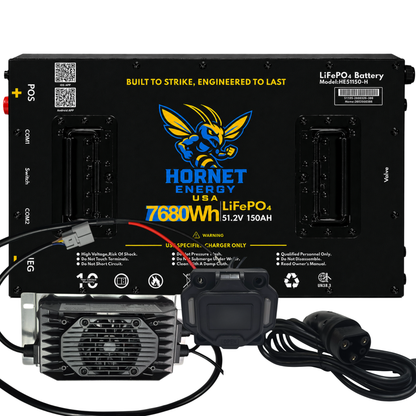 Hornet Energy 51.2V 150Ah LiFePO4 Lithium Battery Bundle Kit – Heated, Fire Suppression, Smart BMS, Bluetooth